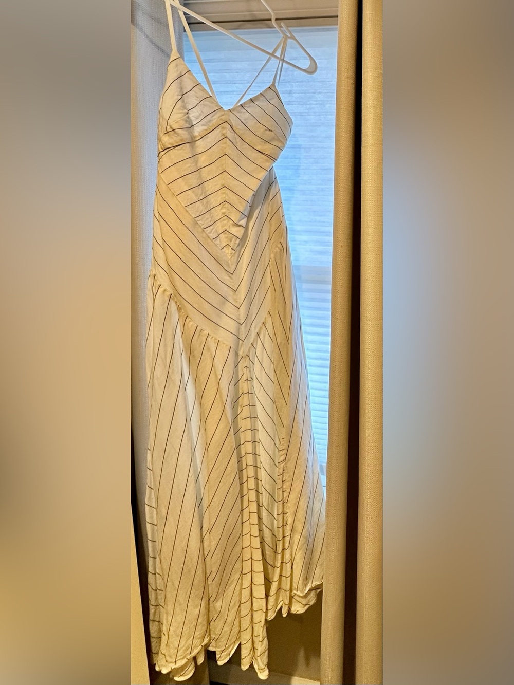 Ralph Lauren Strapless Chevron-Striped Summer Dress in Cream and Navy